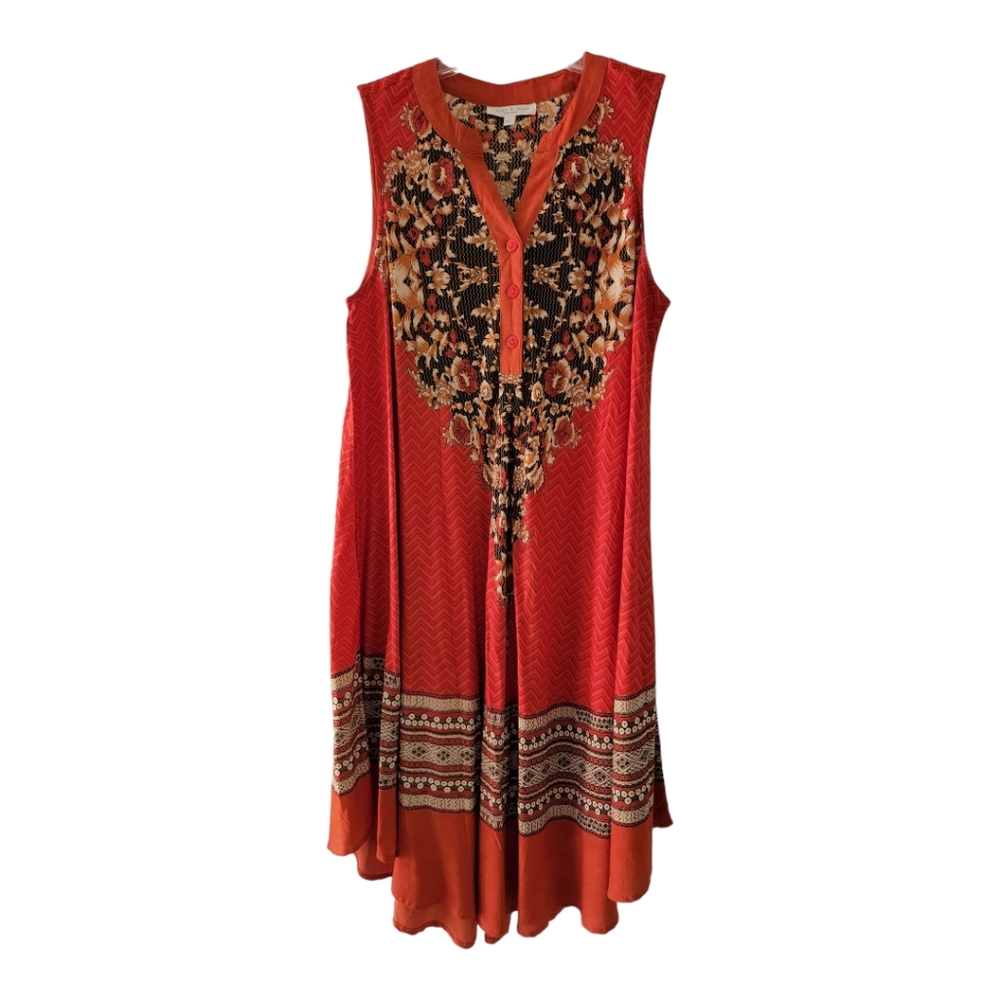Flint & Moss Midi Dress Size S Sleeveless Vibrant Flame Orange Floral